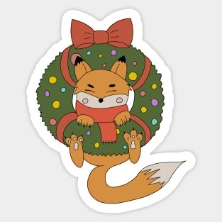 Cozy Fox in Festive Wreath and Bow! Sticker
